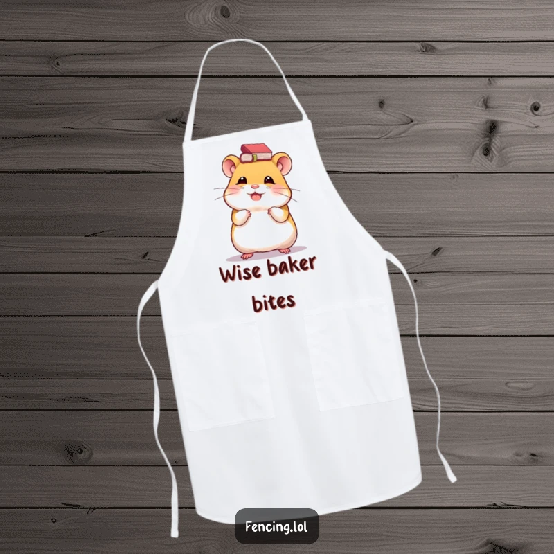 Funny apron with a giggling hamster balancing a tiny book on its head, adding a touch of scholarly humor to cooking.