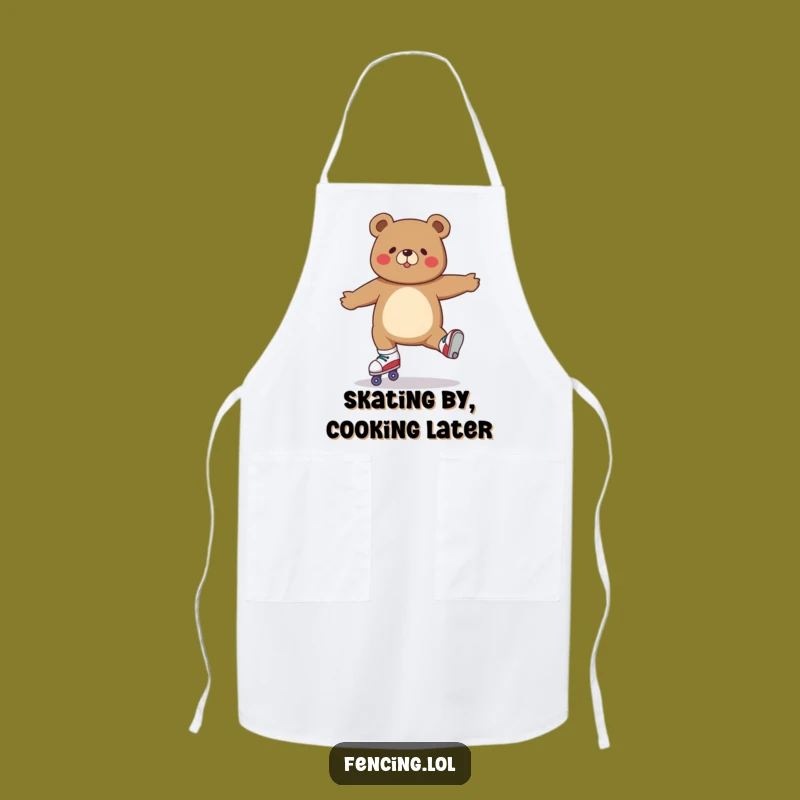 Funny Roller Skating Bear Split Apron: Cook Up Laughs in the Kitchen