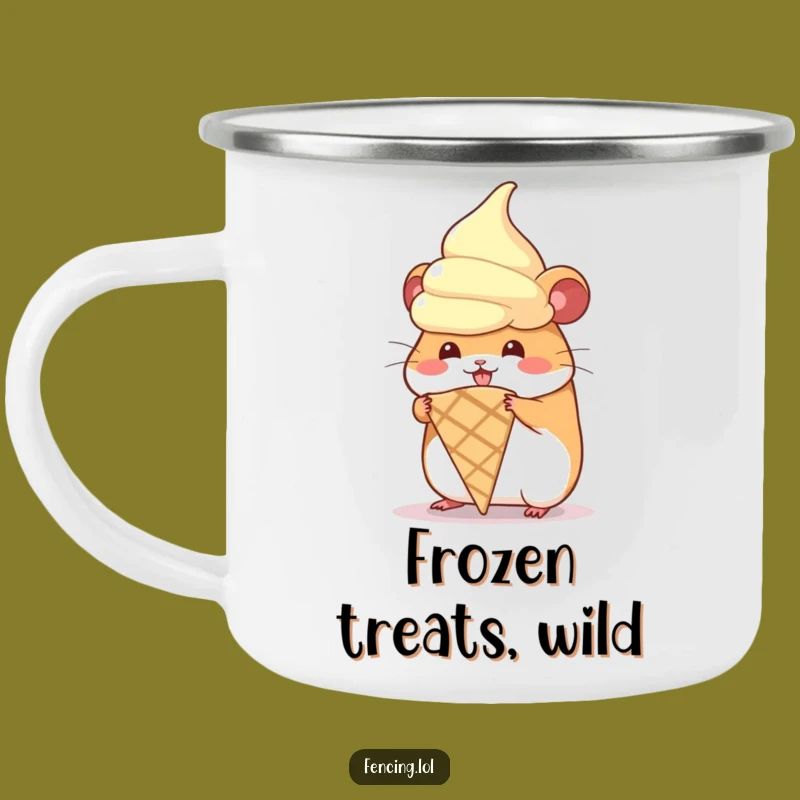 Funny Hamster Ice Cream Camping Mug, Hilarious Dessert Enamel Cup, Outdoor Sweet Gift