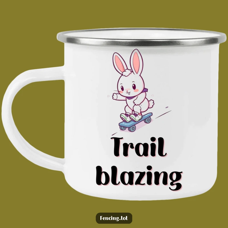 Funny Bunny Roller Skater Camping Mug: Gliding Rabbit Enamel Cup