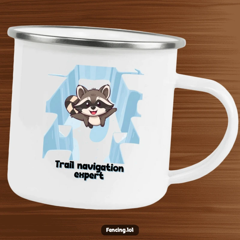Funny Raccoon Ice Maze Camping Mug: A happy raccoon on an ice maze adventure, perfect for outdoor sipping.