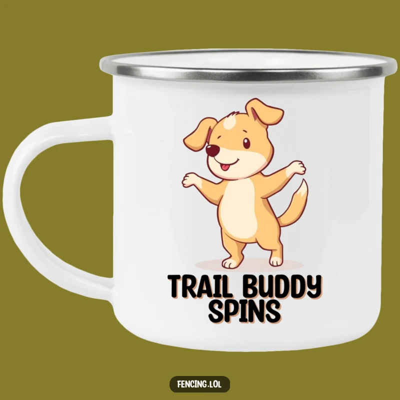 Funny Curious Dog Pirouette Camping Mug: Adventure with Canine Spirit