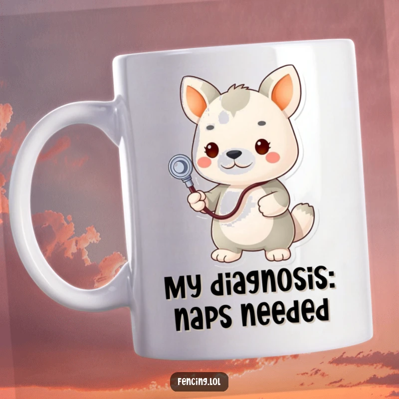 Funny veterinarian animal wearing a stethoscope, determinedly examining a plush toy, conveying playful medical humor and care.