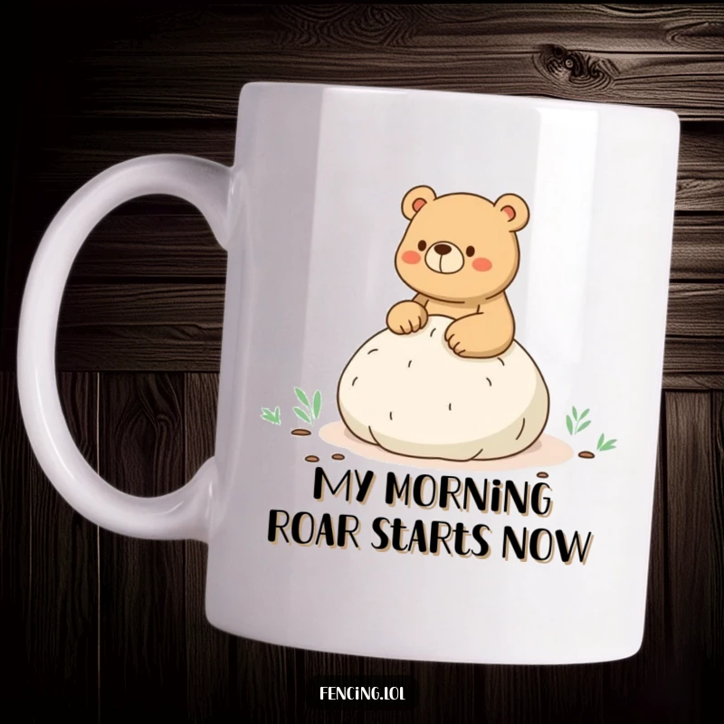 Funny mug featuring a startled bear sitting on a whoopee cushion during a hike, symbolizing unexpected and hilarious outdoor moments.