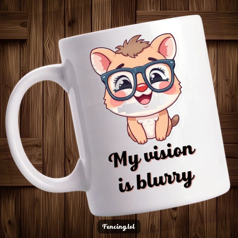 Funny mug with a giggling animal wearing oversized glasses, looking amused and happy, a perfect humorous gift.