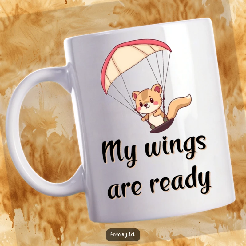 Funny paraglider animal steering with determination in a mug, ready for an epic sky adventure. Perfect gift idea.