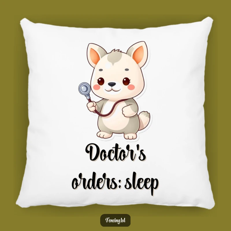 Funny Animal Doctor Pillow: Cozy Humor with a Determined Vet