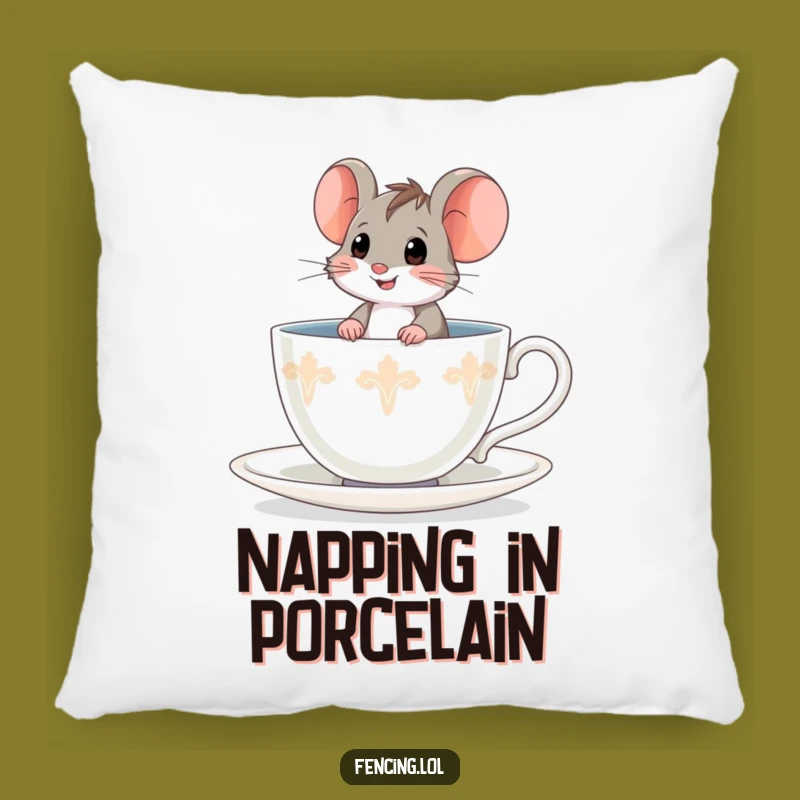 Funny Brave Mouse Teacup Pillow - Soft Adventure Cushion, Perfect Funny Gift