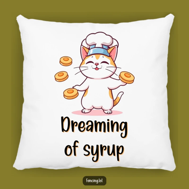 Funny Chef Cat Pancake Pillow, Cozy Breakfast Cushion, Foodie Comfort Gift