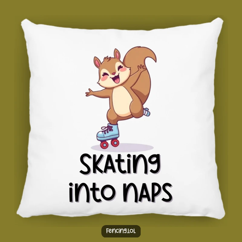 Funny Squirrel Cartwheel Pillow: Cozy Comfort and Hilarious Skating Art Gift.