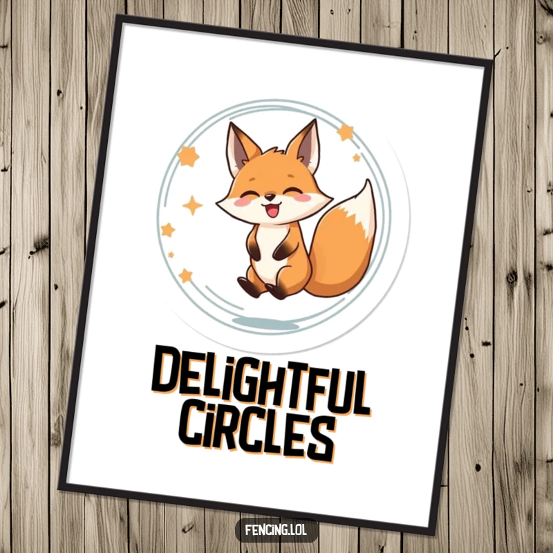 Funny digital art print of a determined fox spinning ecstatically in a circle, conveying unbridled joy and delight.