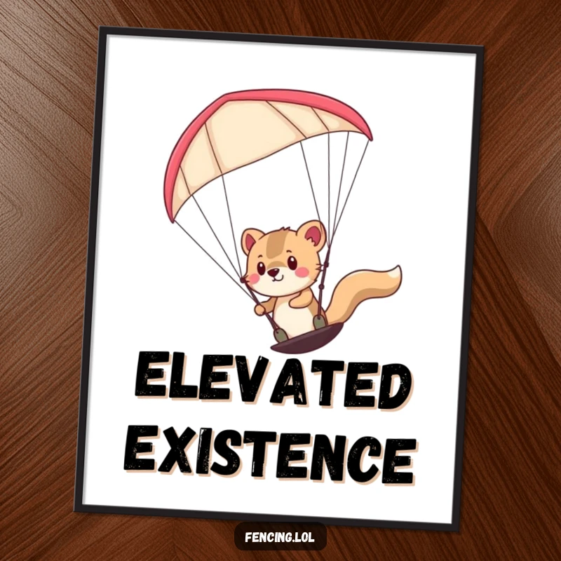 Funny determined animal paragliding, captured in high-resolution digital art, perfect for adventurous decor.