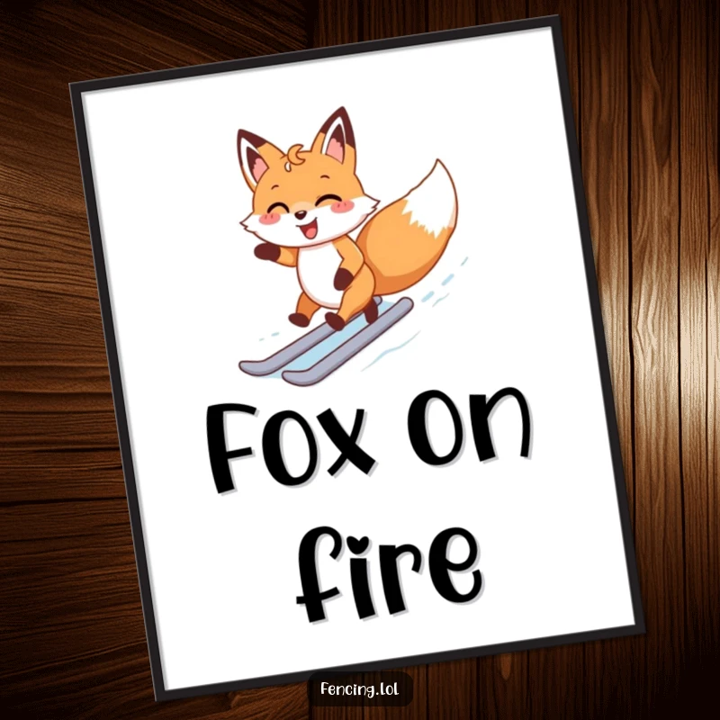 Funny digital art print of a happy fox zipping around an ice rink with a joyful expression, full of movement.