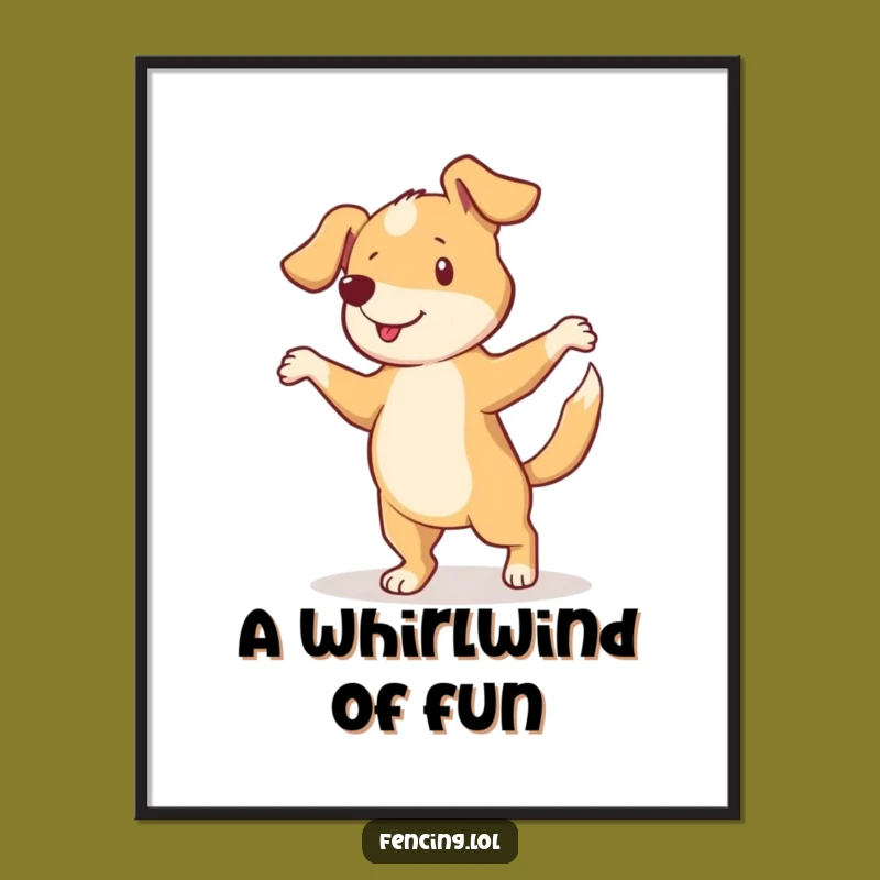 Funny Curious Dog Pirouette Digital Art Print: Joyful Wall Decor