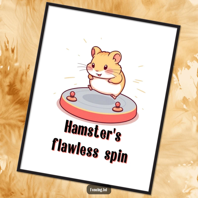 Funny digital art print of a determined hamster navigating a complex floor routine with speed, ideal for immediate download and display of athletic art.
