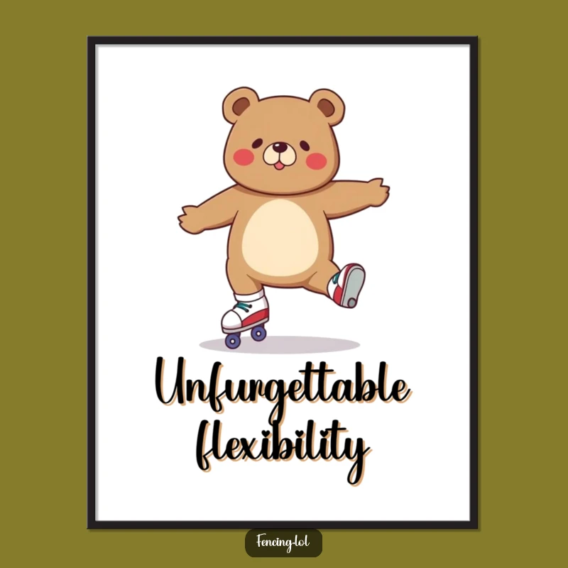 Funny Roller Skating Bear Split Digital Art Print: Hilarious Decor for Any Room