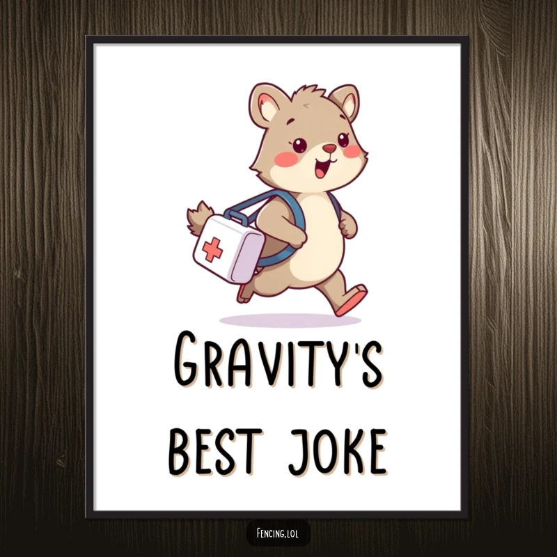 Funny digital art print of a wobbly animal stumbling with a medical bag, perfect for adding humorous decor.
