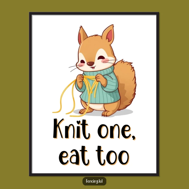 Funny Squirrel Knitting Spaghetti Digital Art - Hilarious Craft Print