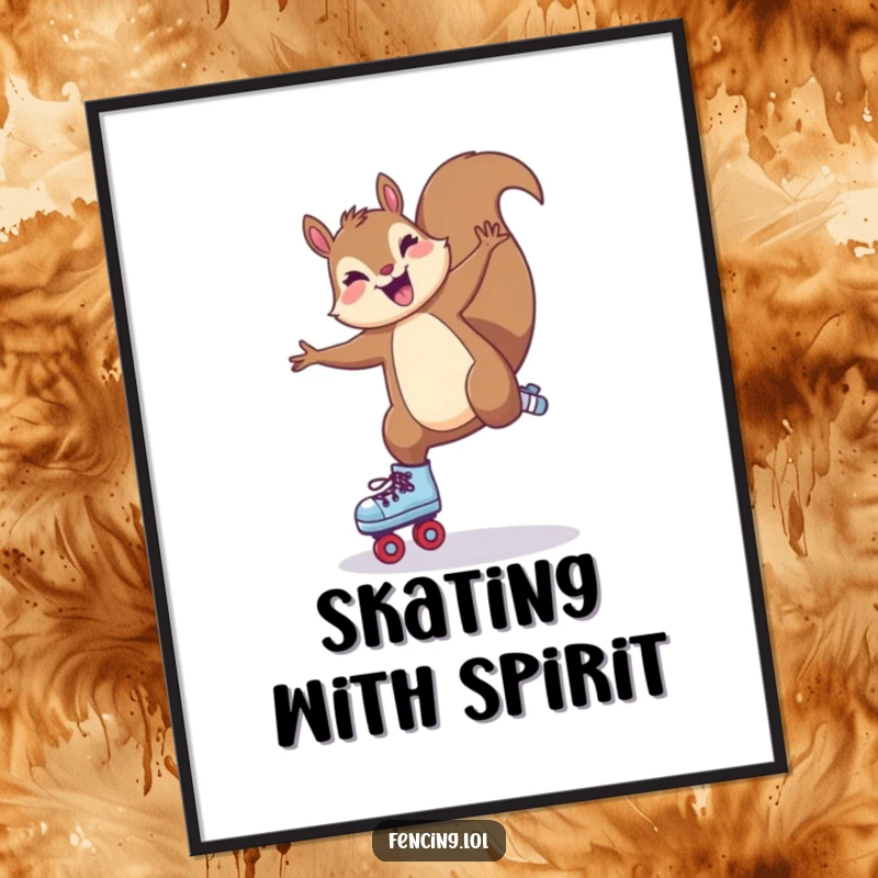 Funny Digital Art Print: A joyful squirrel executing a cartwheel on roller skates, offering instant humorous and energetic decor.