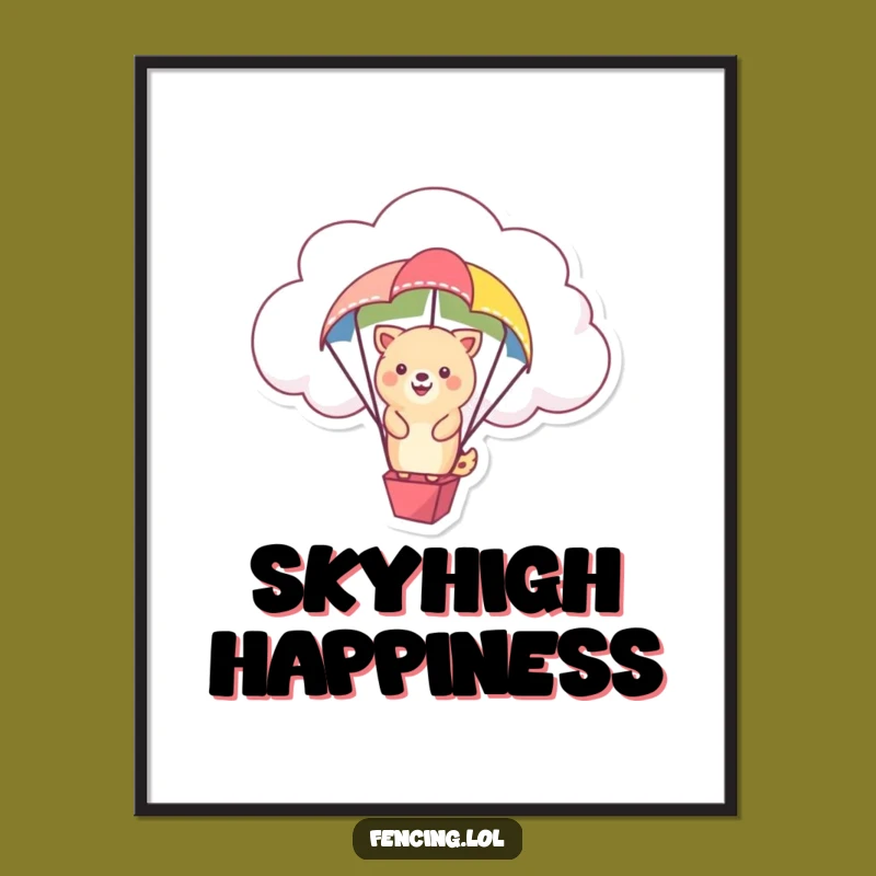 Funny Digital Art Print: Happy Cloud Animal - Whimsical Wall Decor Gift