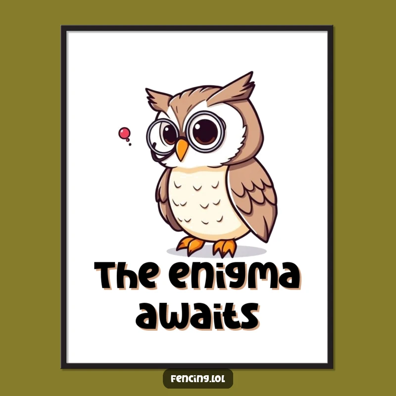 Funny Owl Digital Art: Pondering Wisdom Print, Instant Funny Gift for Intellectual Decor