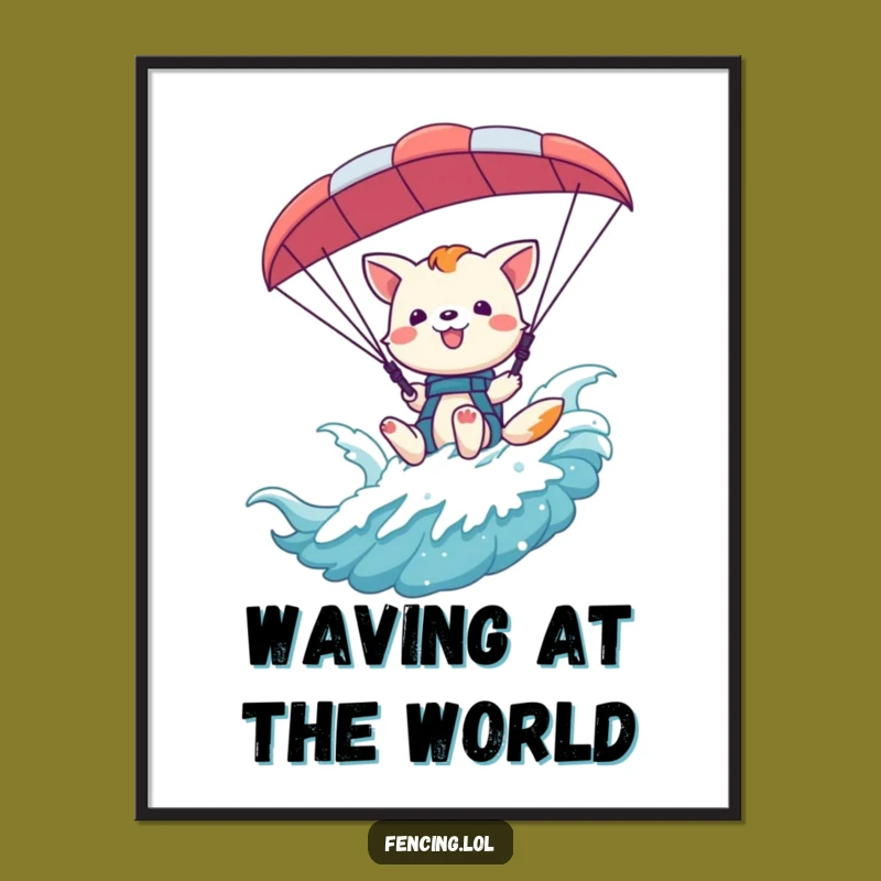 Funny Playful Animal Waving Digital Art: Printable Cheer for Walls