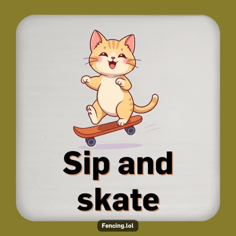 Funny Playful Cat Single Skate Coaster: Protect Surfaces Hilariously