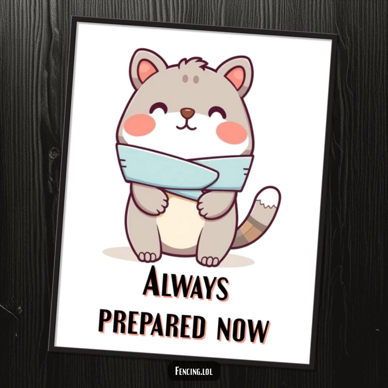 Funny poster of a cheerful animal bandaging a pretend injury, adding a heartwarming and humorous touch to decor.