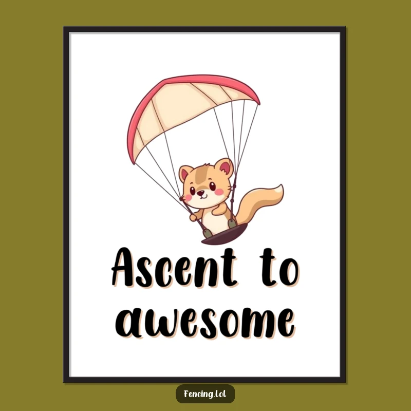 Funny Determined Paraglider Animal Poster: Hilarious Wall Art for Adventurous Souls