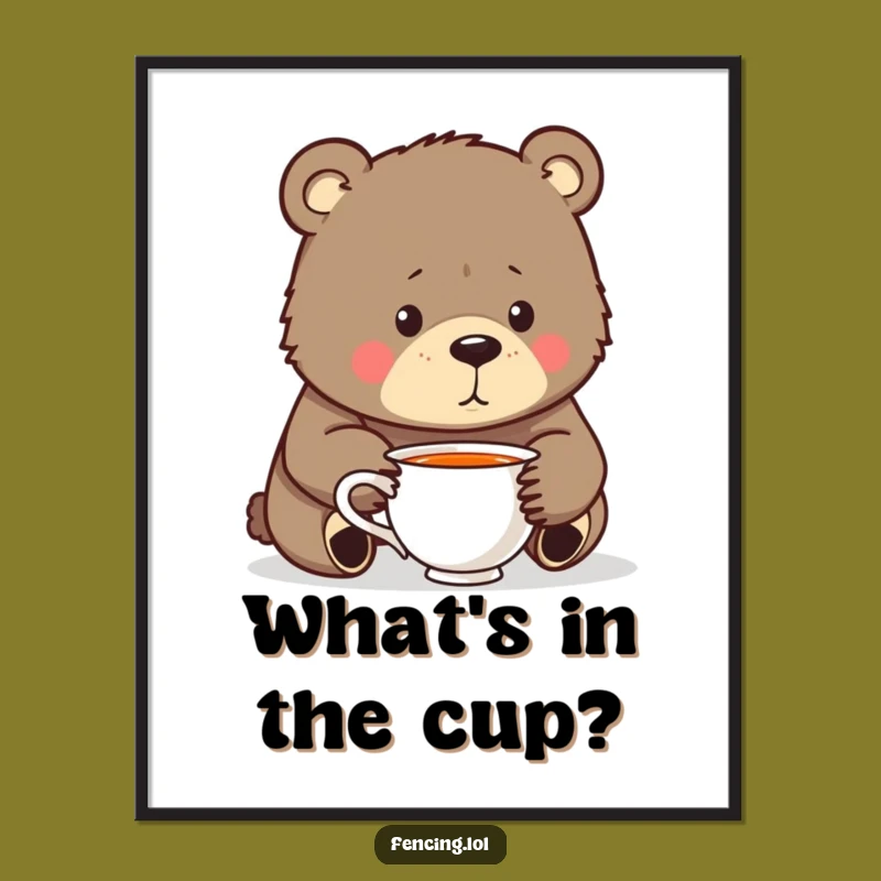 Funny Bear Teacup Poster: Introspective Wall Art Gift