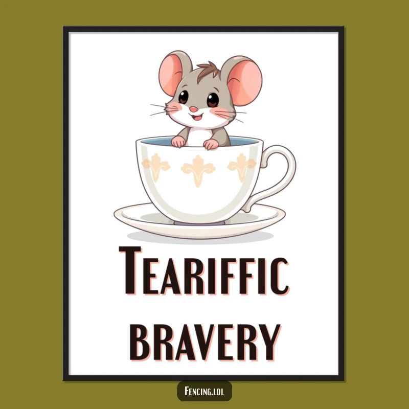 Funny Brave Mouse Teacup Poster - Adorable Adventure Wall Art, Ideal Funny Gift