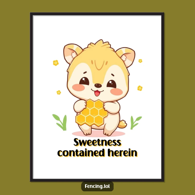Funny Honey Animal Poster: Joyful Creature with Honeycomb, Cute Funny Wall Art