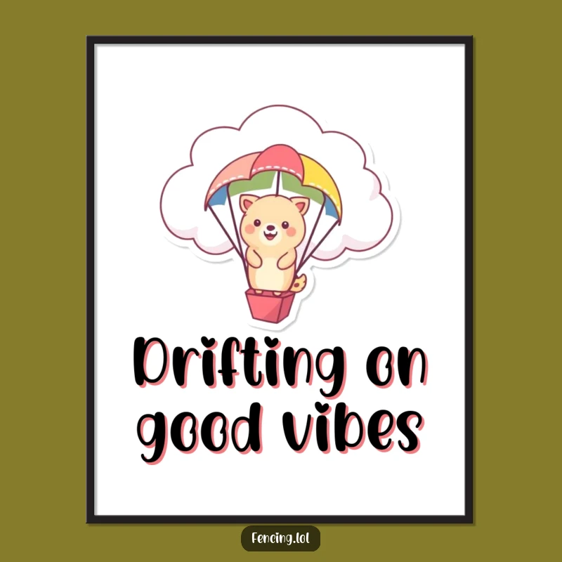 Funny Poster: Happy Cloud Animal Parachute - Whimsical Wall Art Gift