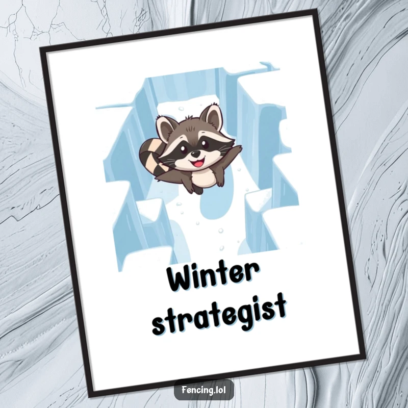 Funny Raccoon Ice Maze Poster: A happy raccoon gliding through an ice maze, bringing a humorous and artistic touch.