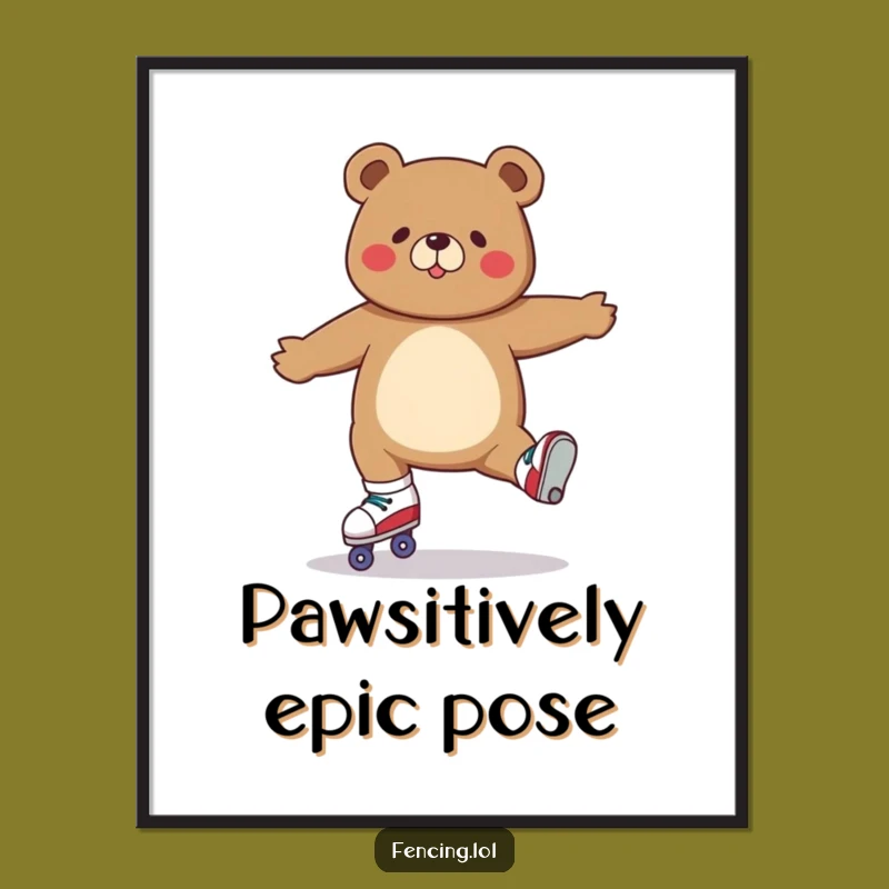 Funny Roller Skating Bear Split Poster: Hilarious Wall Art for Skaters & Bears