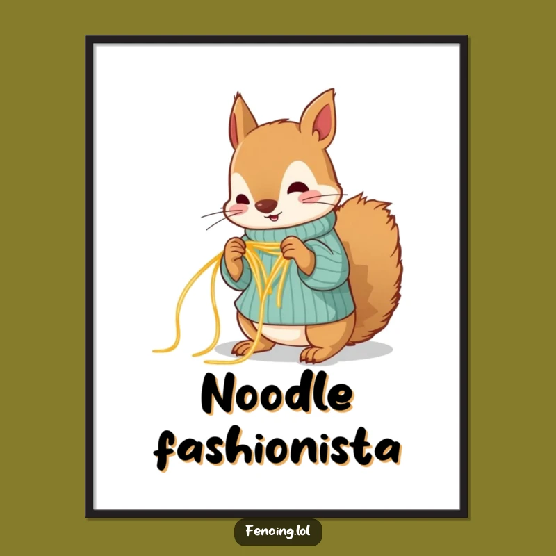 Funny Squirrel Knitting Spaghetti Poster - Hilarious Crafty Wall Art