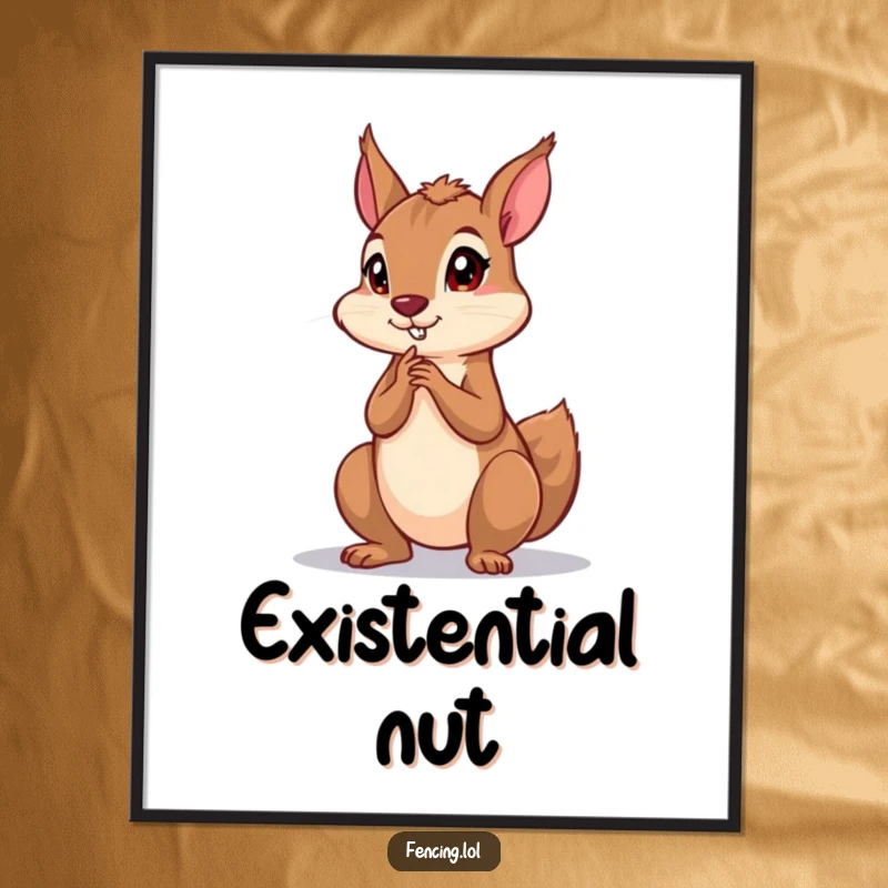 Funny poster of a playful squirrel in a dramatic, intense thinking pose, bringing intellectual charm and humor to your wall decor.