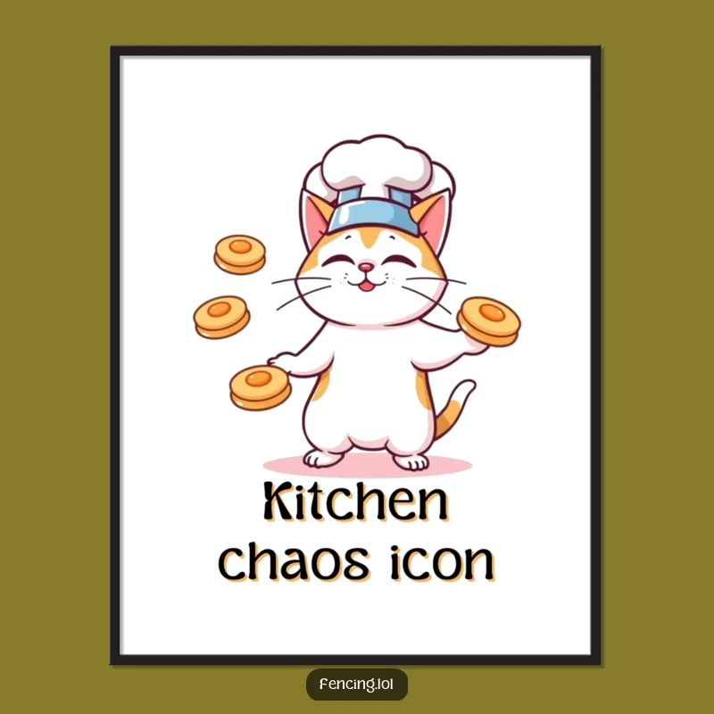 Funny Chef Cat Pancake Poster, Hilarious Breakfast Art, Kitchen Decor