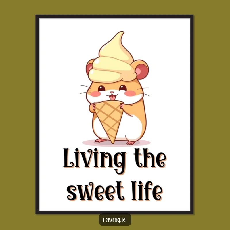 Funny Hamster Ice Cream Poster, Hilarious Dessert Art, Sweet Treat Decor