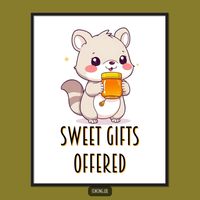 Funny Honey Jar Animal Poster: Playful Creature Offering Sweetness, Humorous Wall Art