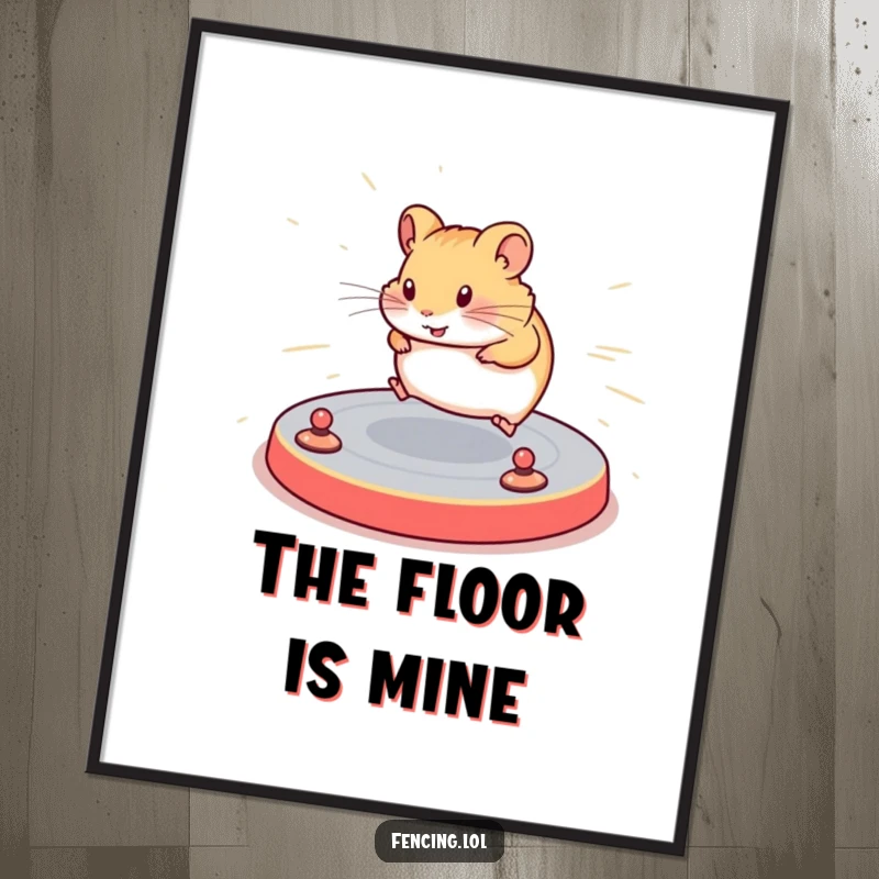 Funny poster illustrating a determined hamster navigating a complex floor routine with speed, capturing athletic focus and impressive agility.