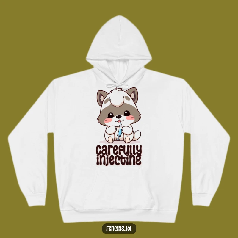 Cozy Funny Determined Animal Syringe Hoodie - Warmth for Your Focused Efforts