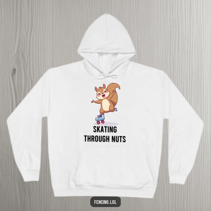 Funny Hoodie: A joyful squirrel performing a cartwheel on roller skates, capturing energetic movement and playful spirit.