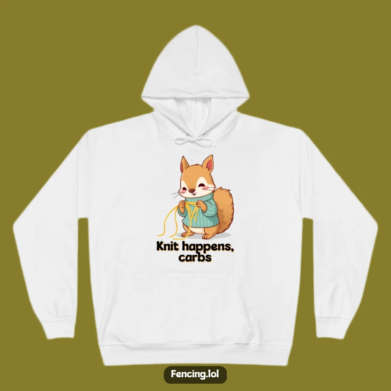 Funny Squirrel Knitting Spaghetti Hoodie - Cozy and Hilarious Craft Sweatshirt