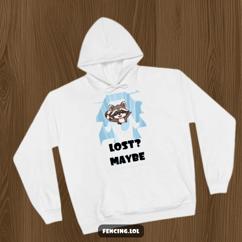 Funny Raccoon Ice Maze Hoodie: A happy raccoon gliding through an ice maze, perfect for staying warm and amused.