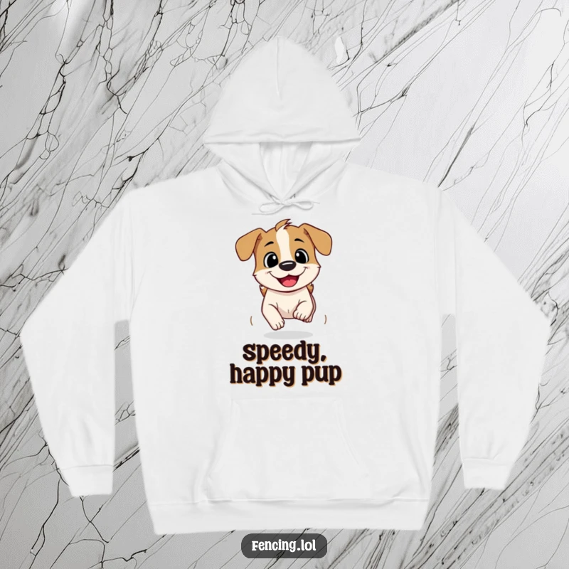 Funny Hoodie: A curious dog speeding ahead with a happy grin, embodying energetic movement and playful spirit.