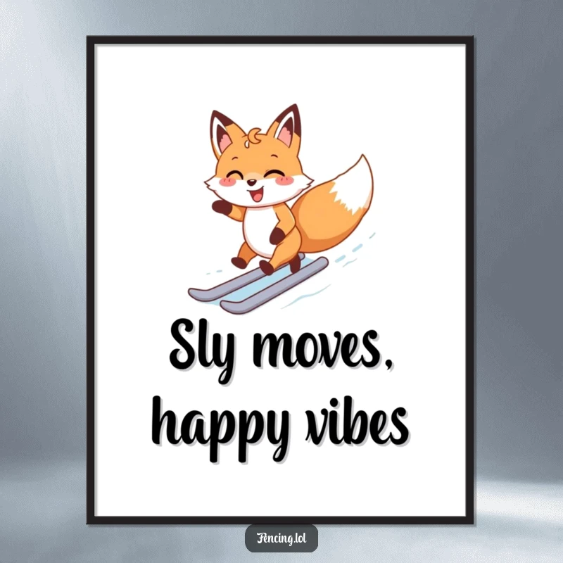 Funny Free Printable Wall Art: A happy fox skates with pure exhilaration around an ice rink, capturing a moment of unbridled joy and winter fun.