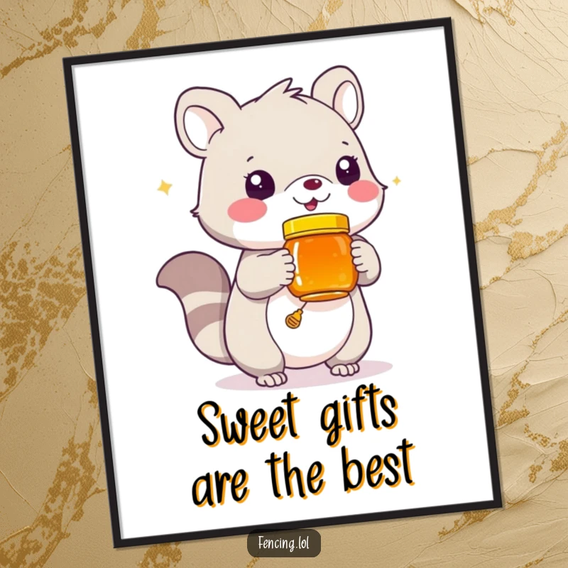 Funny Free Printable Wall Art: Playful animal offering a jar of gleaming honey, a sweet addition to any room.