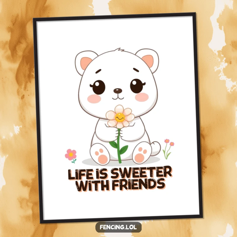 Funny Free Printable Wall Art: A cute animal presenting a flower to a delighted bee, creating a whimsical and charming scene. Instant download.