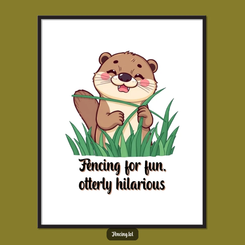 Funny Free Printable Wall Art: Determined Otter Fencing Grass, Hilarious Downloadable Art for Home Decor